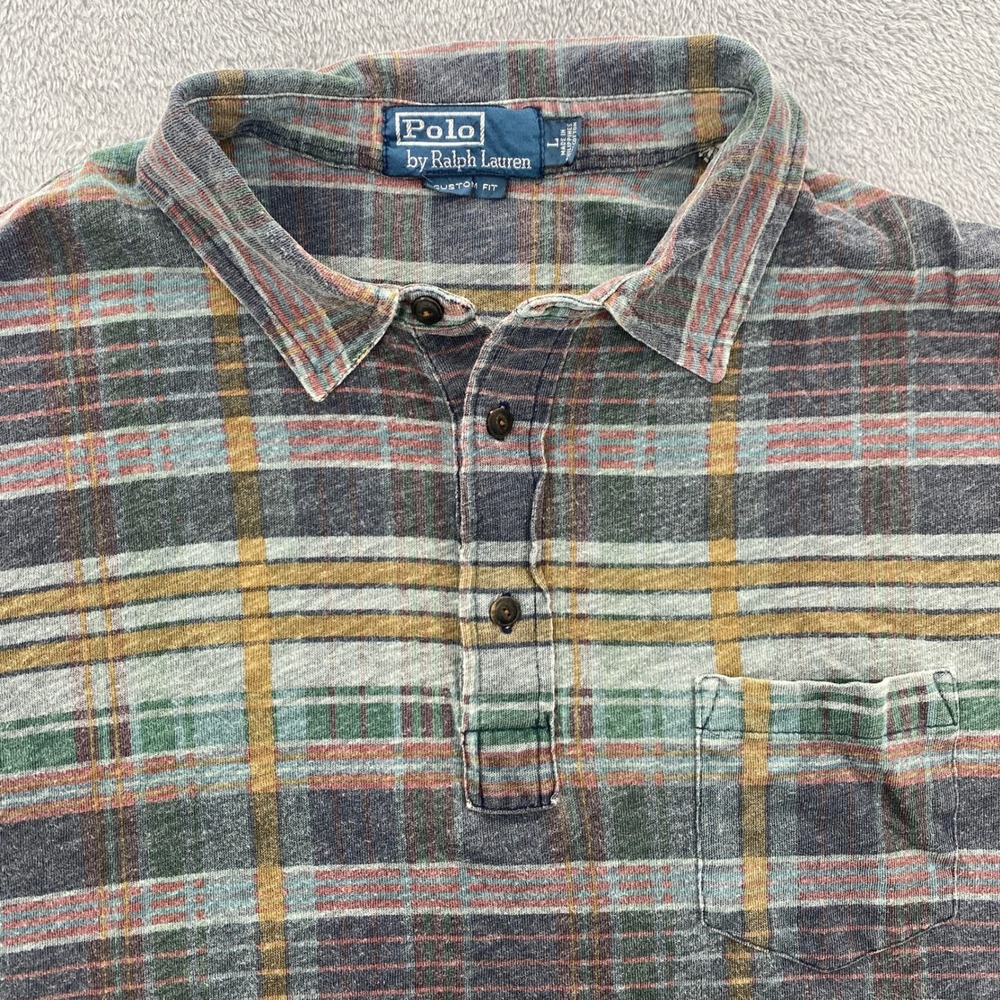 Polo Ralph Lauren Polo Shirt Mens Large Multi Color Plaid Custom Fit Short Sleev